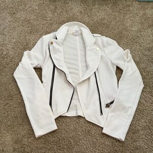 A’Gaci White Asymmetrical Jacket with Zipper Accents